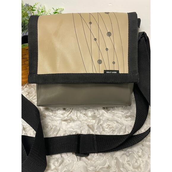 HOLLY AiKEN  Vegan Vinyl Dots Tan & Taupe Crossbody, Messenger, Satchel - Picture 1 of 10